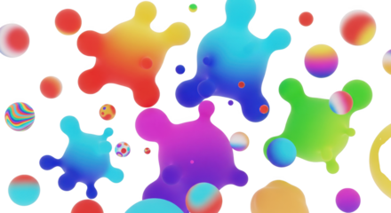 Dynamic abstract background featuring vibrant fluid shapes and colorful spheres