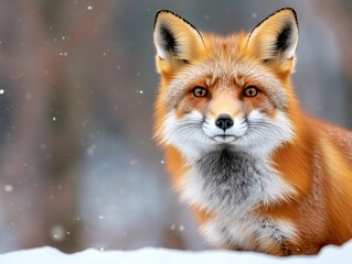 Obraz premium Red fox standing in snowfall, winter wildlife portrait