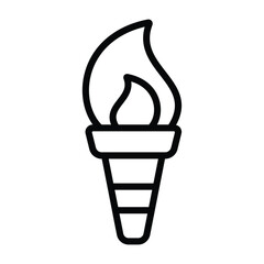 Minimal line illustration of torch with flame, symbol of competition, spirit, energy, celebration, hope, and sport achievements.