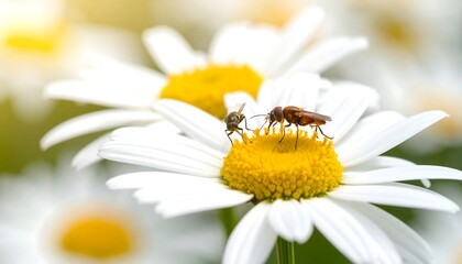 Two insects on a daisy