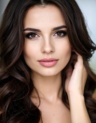 Obraz premium Close-up portrait of a woman with elegant makeup and hair