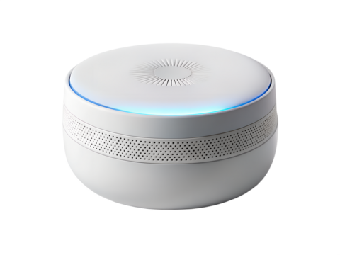 Smart smoke detector isolated on transparent background, a modern safety device for home protection against fire and carbon monoxide, ensuring security