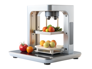 Innovative food printer isolated on transparent background, showcasing its potential for automating culinary preparation and creating personalized meals with fresh produce