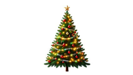 Fototapeta premium Festive Christmas Tree with Lights Ornaments Star Black
