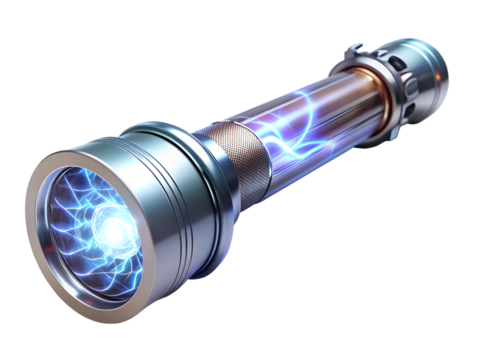Futuristic plasma torch emitting blue energy isolated on transparent background, a concept of advanced technology and scientific research with lightning effect