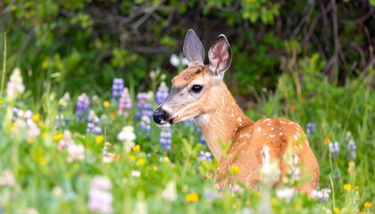 Fototapeta premium Young deer in wildflowers