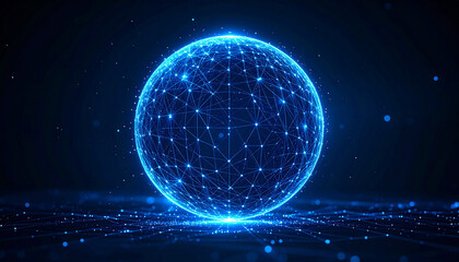 輝くデジタル球体と広がるネットワーク構造
