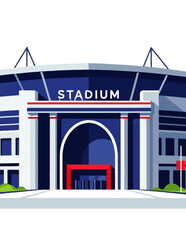 Vibrant illustration of a grand stadium entrance, a prominent contemporary architectural venue designed for major sporting events and large-scale entertainment.