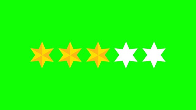  Green screen Three star rating and feedback animation, 4k customer reviews video and Golden star icon.