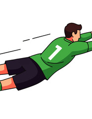 Dynamic illustration of a skilled male soccer goalkeeper making a spectacular diving save, showcasing athleticism and quick reflexes during an intense football match.
