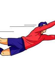 Dynamic illustration of a skilled soccer goalkeeper making a full-stretch save, showcasing athletic prowess and quick reflexes during an intense football match.