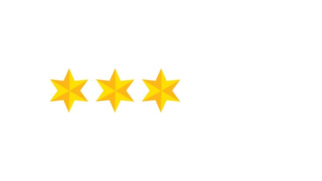 Three star rating and feedback animation, 4k customer reviews video and Golden star icon.