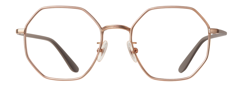 Geometric hexagonal eyeglasses with rose gold metal frame - Powered by Adobe