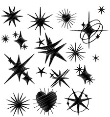 Obraz premium Y2k star icon set.Cute magic shiny element. starburst and retro futuristic graphic ornaments for decoration. Vector illustration