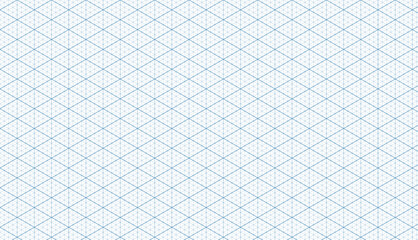Fototapeta premium Blue isometric triangle grid paper. Vector background template for blueprints, architectural plans and technical graphics. Rulers, guides and precise marking.