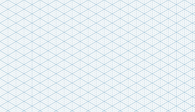 Blue isometric triangle grid paper. Vector background template for blueprints, architectural plans and technical graphics. Rulers, guides and precise marking.