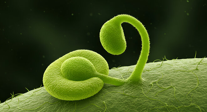 Young sporophyte attached to gametophyte body biological illustration