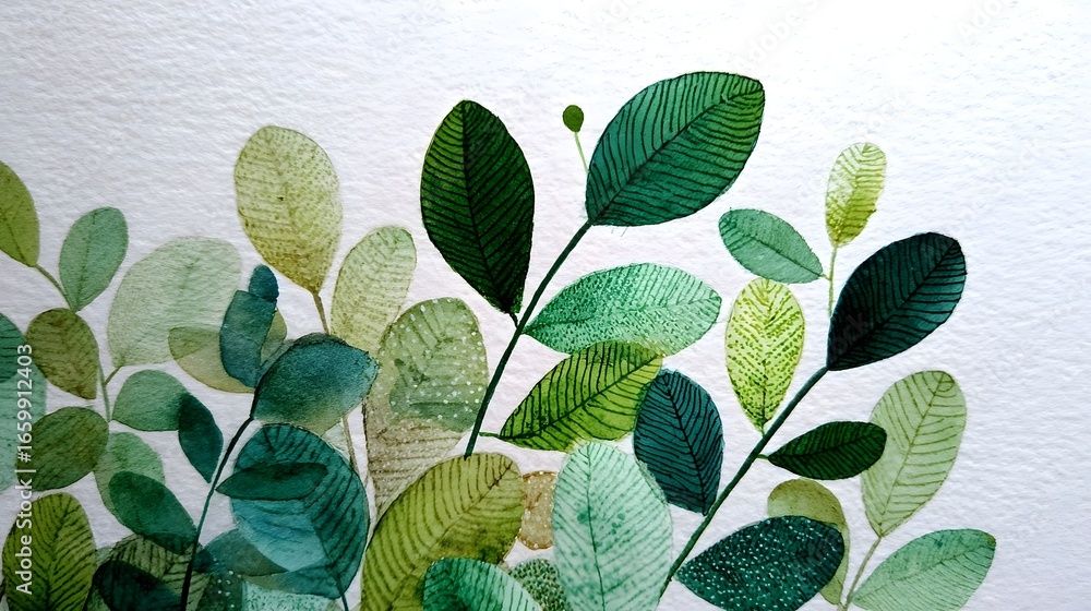 Poster a beautiful and lush arrangement of green leaves in various shades textures and patterns creating a 
