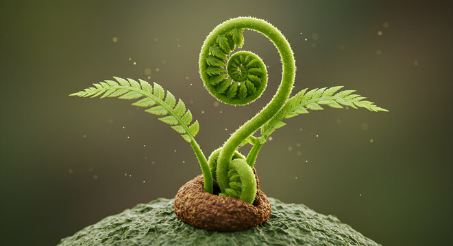 Young sporophyte emerging from prothallus in fern development