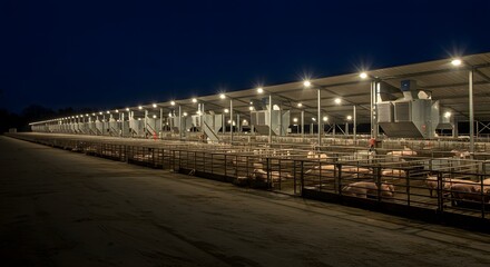 Pig pens at night