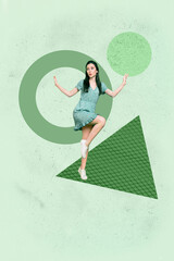 Vertical poster art photo collage of happy businesswoman businessman stand geometric figure...