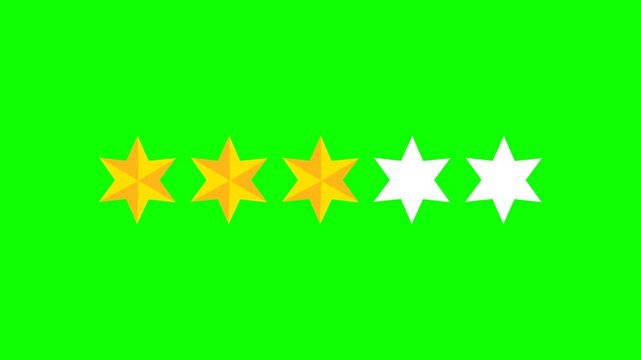  Green screen Three star rating and feedback animation, 4k customer reviews video and Golden star icon.