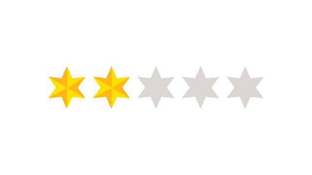 Two star rating and feedback animation, 4k customer reviews video and Golden star icon.