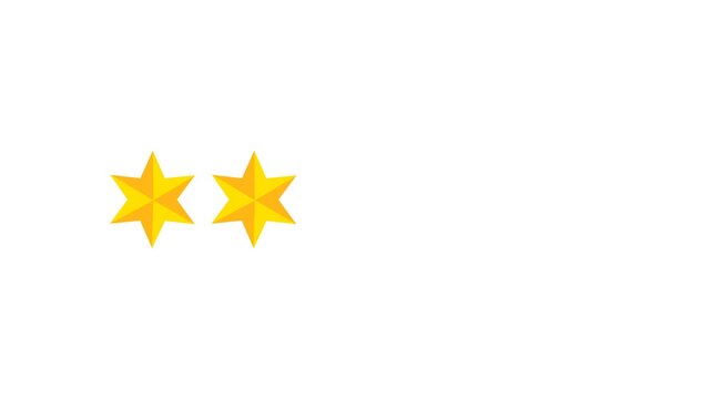 Two star rating and feedback animation, 4k customer reviews video and Golden star icon.