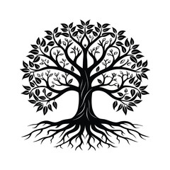 Obraz premium Intricate black and white silhouette of a majestic tree of life