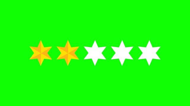 Green screen Two star rating and feedback animation, 4k customer reviews video and Golden star icon.