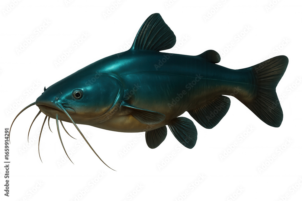 Poster realistic 3d rendering of a large blue catfish swimming against a transparent background, perfect fo