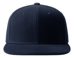 Corduroy snapback cap featuring a flat brim and structured crown