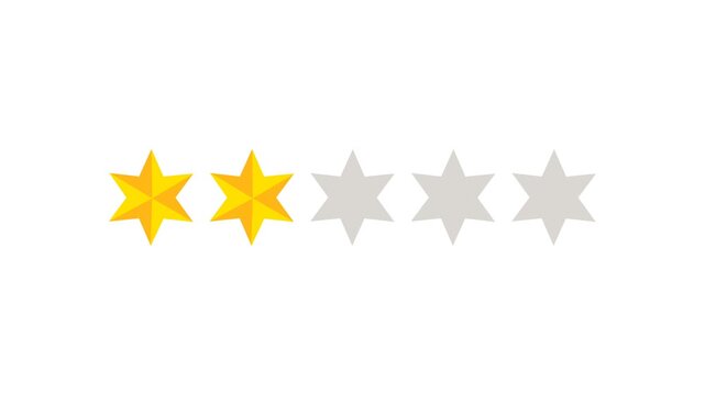 Two star rating and feedback animation, 4k customer reviews video and Golden star icon.