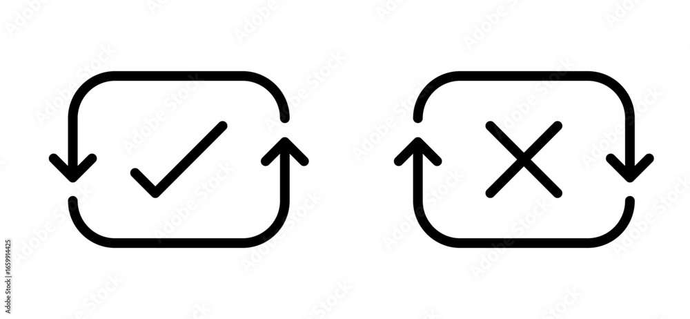 Poster checkmark, cross with rotating arrows icon