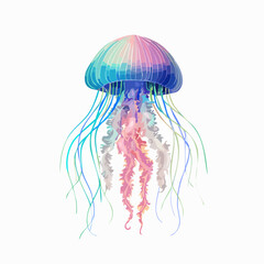 Naklejka premium Colorful illustration of a beautiful jellyfish in the blue ocean with a flowing curve