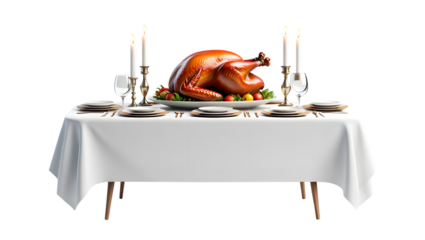 Holiday Feast Roasted Turkey Elegant Table Setting