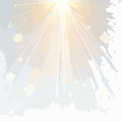 Vector illustration of an abstract Christmas tree with bright glowing rays of light against a blue winter sky background