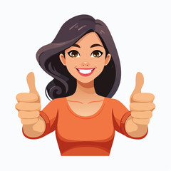 A successful young businesswoman smiles while showing a thumbs-up gesture