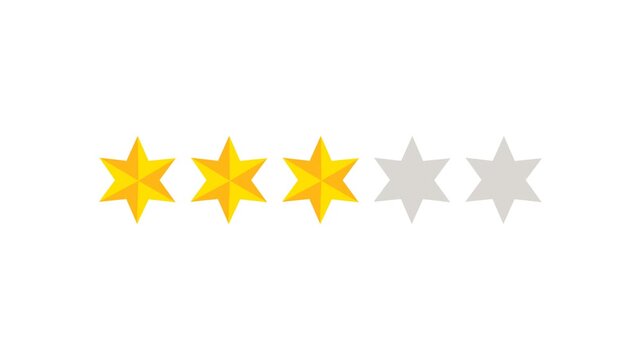 Three star rating and feedback animation, 4k customer reviews video and Golden star icon.