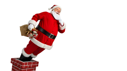 Jolly Santa Claus Emerging From Chimney With Gifts