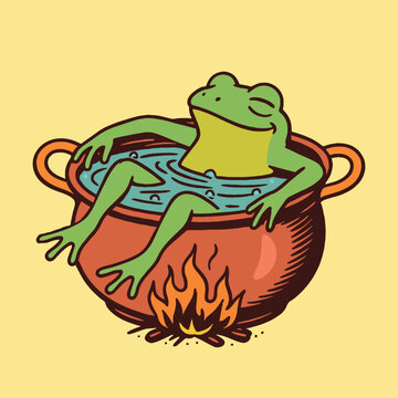 Relaxed Frog in Hot Pot Vector Illustration