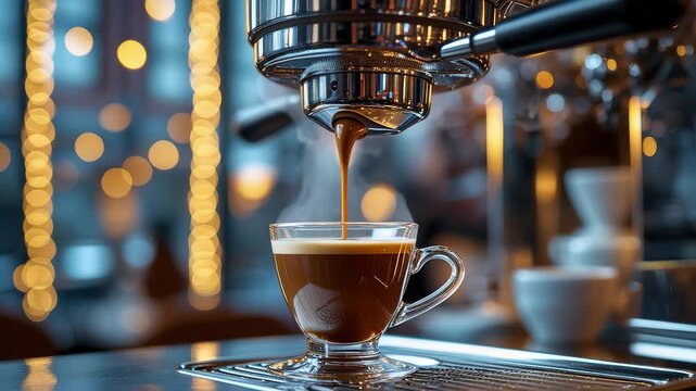 Espresso Machine Coffee Pour Glass Cup Cafe Barista Brew Fresh Drink Morning