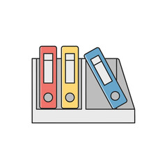 Office binders and folders on a shelf. Document organization vector icon.