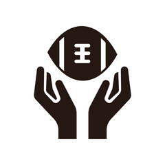 American football in hands isolated on white background, a team sport icon