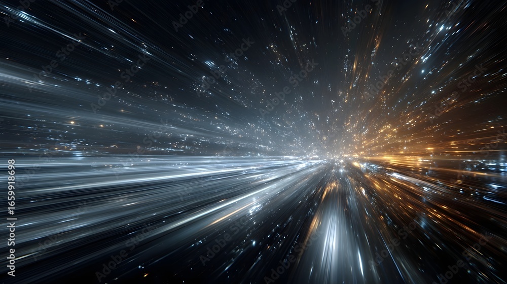 Poster a breathtaking visualization of a high speed interstellar journey where the vastness of the universe