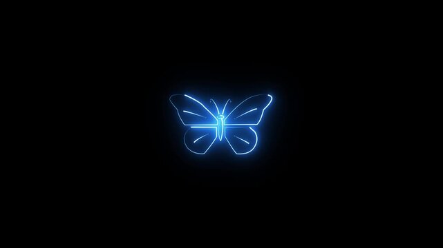 A neon butterfly icon with a glowing animation effect.A vibrant neon butterfly icon, featuring a mesmerizing animation 4k video.
