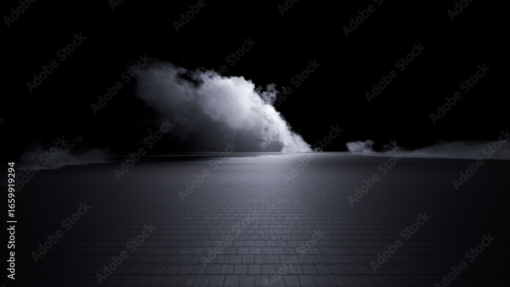 Aufkleber dark moody empty room with a smoke. 3d rendering