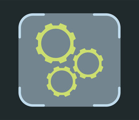 A sleek and modern icon of three yellow-green gears on a gray background, symbolizing settings, engineering, mechanical systems, and collaborative processes.
