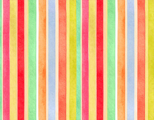 Vibrant watercolor stripes pattern, seamless texture with bright, cheerful colors, flat lay background design, ideal for textile print or website decoration.