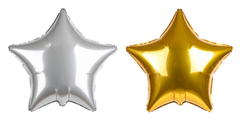 silver and gold star foil balloons isolated on white background